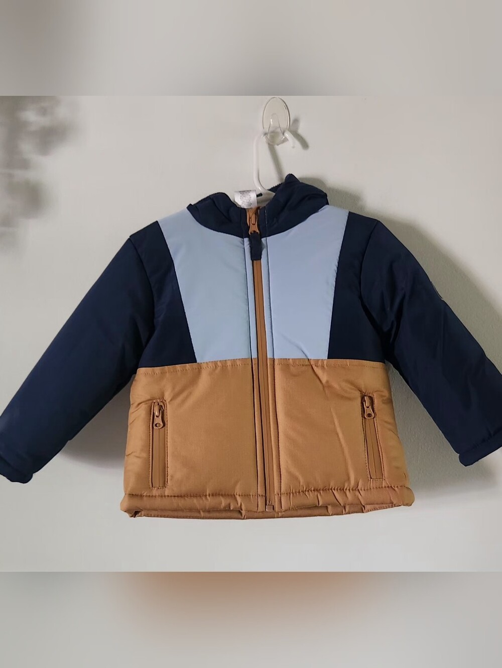 Kids Colorblock Puffer Jacket - Light Blue & Tan